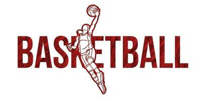 Basketball Schriftart Text Design mit weiblich Sport Spieler Springen Aktion vektor