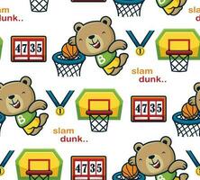 nahtlos Muster Vektor von komisch Bär spielen Basketball mit Basketball Elemente