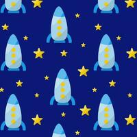 blå raketer är flygande barns mönster natt kosmos stjärnor vektor