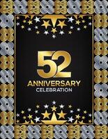 52 Jahre Jahrestag Tag Luxus Gold oder Silber Farbe gemischt Design, Unternehmen oder Hochzeit benutzt Karte oder Banner Logo vektor