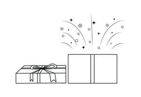 Symbol öffnen Geschenk Box und Feuerwerk mit Sterne, Schneeflocken und Kreise vektor