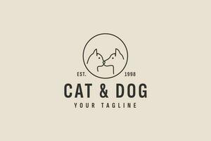 katt och hund logotyp vektor ikon illustration