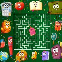 Labyrinth Matze mit Schule Figuren, Kinder Rätsel vektor
