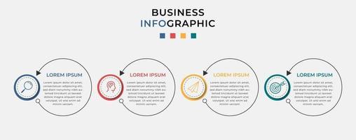 Minimale Zeitleiste für Business-Infografiken mit 4 Schritten, Optionen und Marketing-Symbolen vektor