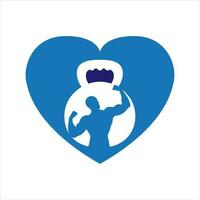 Fitnessstudio Leistung Logo Design Idee mit Kessel Glocke und Donner Symbol im Negativ Raum. Fitness und Bodybuilding Verein Logo Vorlage. Sport und Erholung Thema. vektor