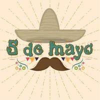 traditionell mexikansk hatt och mustasch cinco de mayo affisch vektor