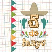 cinco de mayo affisch allegorisk bokstäver kaktus och traditionell mexikansk hatt vektor