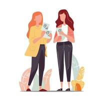 kvinna tecken låna pengar på Make eller vän illustration vektor