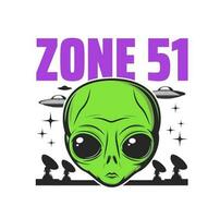 Zone 51 Symbol, Außerirdischer Aktivität und UFO Verschwörung vektor