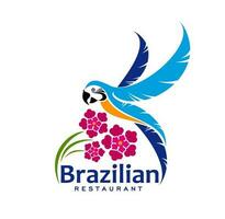 Brasilianer Küche Restaurant Symbol. Blau Papagei vektor