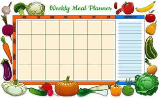 wöchentlich Mahlzeit Planer mit skizzieren Gemüse und Früchte vektor