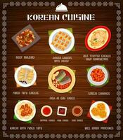 Koreanisch Essen Küche, Speisekarte Teller, Restaurant Mahlzeiten vektor