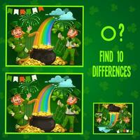 barn spel hitta tio skillnader med leprechauns vektor