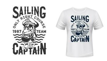 kapten sjöman t-shirt skriva ut mockup, segling team vektor