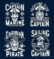 T-Shirt druckt mit Kapitäne und Pirat Maskottchen vektor