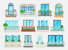 Balkone und Fenster von Haus, Wohnung Gebäude vektor