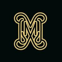 m Brief Monogramm Logo Design mit Gliederung minimalistisch Stil Gold Farbe vektor