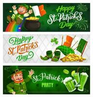 st. Patrick Tag Karikatur Banner mit Kobold vektor