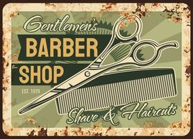 Barbier Geschäft rostig Metall Teller Vektor Rasieren Salon