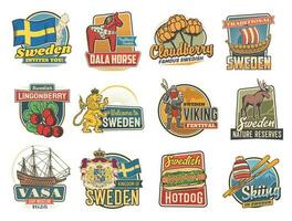 Reise zu Schweden Vektor Symbole, Schwedisch Sehenswürdigkeiten