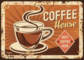 kaffe, Kafé metall tallrik rostig affisch, retro tecken vektor