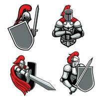 medeltida riddare tecken maskotar tecknad serie vektor