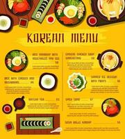 koreanska kök vektor meny mall måltider av korea