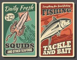 frisch Meeresfrüchte, Fischer angehen Geschäft Vektor Poster