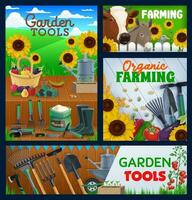 jordbruk och trädgårdsarbete verktyg, vektor banderoller