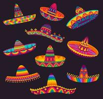 tecknad serie mexikansk sombrero hattar av mariachi musiker vektor