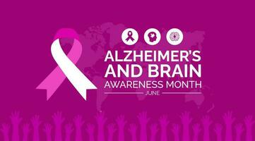 Alzheimer und Gehirn Bewusstsein Monat Hintergrund oder Banner Design Vorlage gefeiert im Juni. Vektor Illustration.