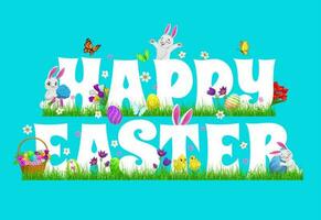 Lycklig påsk vektor affisch med tecknad serie kaniner