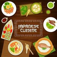 Japan Essen, japanisch Küche Speisekarte, Nudeln Ramen vektor