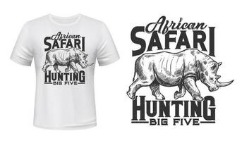 safari jakt t-shirt vektor skriva ut med noshörning