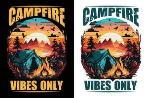 camping t-shirt design, resa t-shirt skriva ut, äventyr fjäll, sublimering skriva ut, design utomhus, tält camping i en skog nära de bergen vektor