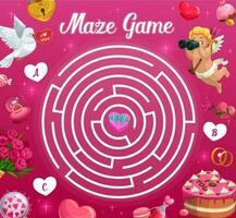 barn labyrint spel, valentines dag vektor labyrint