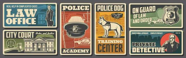 polis, lag och rättvisa retro affischer, polis vektor