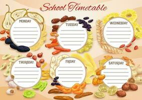 skola tidtabell, schema planerare, torkades frukt vektor