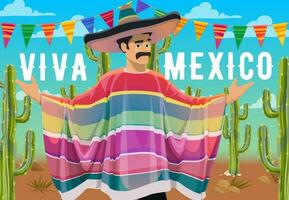 viva Mexiko, mexikansk man, sombrero och serape vektor