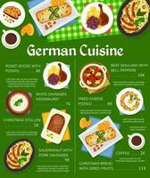 tysk kök restaurang måltider meny vektor sida