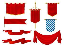 mittelalterlich Flaggen und Banner königlich Vektor rot Stoff