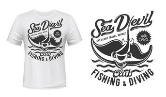 stråle t-shirt skriva ut mockup, fiske och dykning klubb vektor