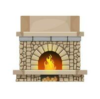 Zuhause klassisch Stein Kamin mit Brennholz Flammen vektor