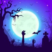 Nacht Friedhof mit Zombie Hände, Halloween Nacht vektor
