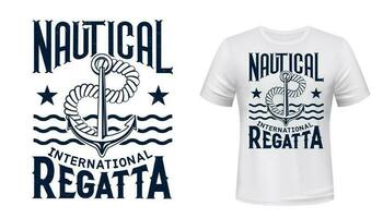 segling regatta t-shirt skriva ut med ankare vektor