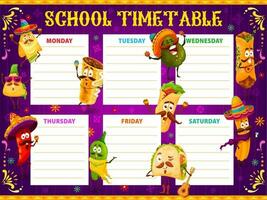 Schule Zeitplan Zeitplan, Karikatur Mexikaner Snacks vektor