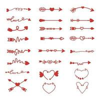 hjärta pil element. hand dragen pilar med hjärtan, design element för hjärtans dag och bröllop design vektor