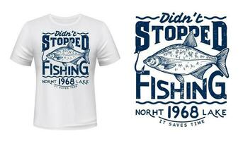 sjö eller flod fiske t-shirt skriva ut med braxen vektor