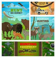 jakt sport djur, jägare Utrustning och safari vektor