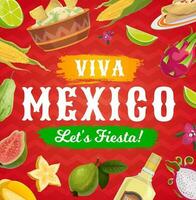 viva mexico fiesta fest mat och dryck bakgrund vektor